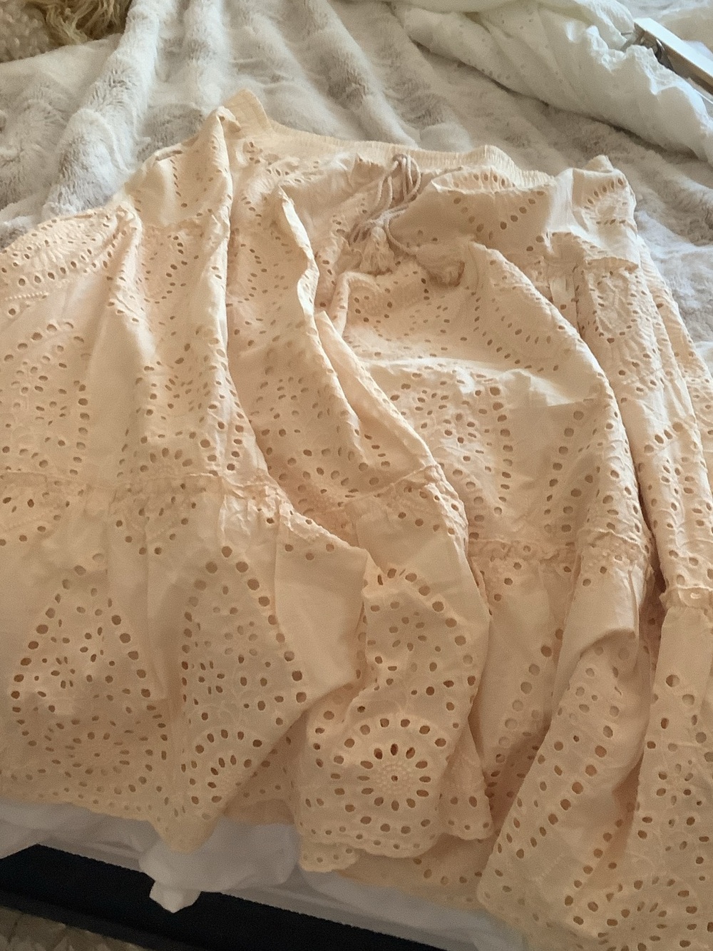 Eyelet Tiered Skirt in Blush Pink elastic waistband 100% cotton